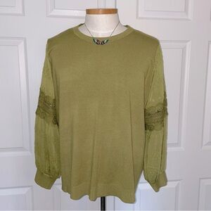 Green Italian sweater with sheer sleeve detail - NWOT